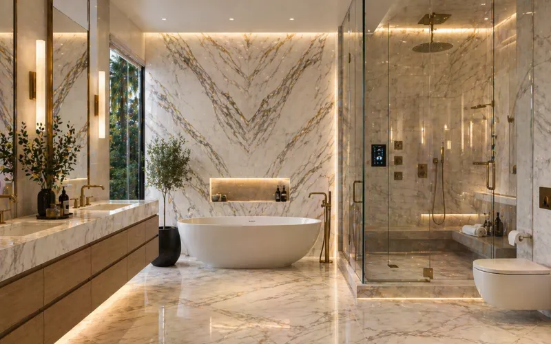 bathroom remodeling Beverly Hills, Beverly Hills bathroom renovation, luxury bathroom Beverly Hills, book matched marble bathroom Beverly Hills, Kohler Veil bathroom Beverly Hills, steam room bathroom Beverly Hills, bathroom contractor Beverly Hills CA, bathroom design build Beverly Hills, high end bathroom remodel Beverly Hills, ultra luxury bathroom Beverly Hills