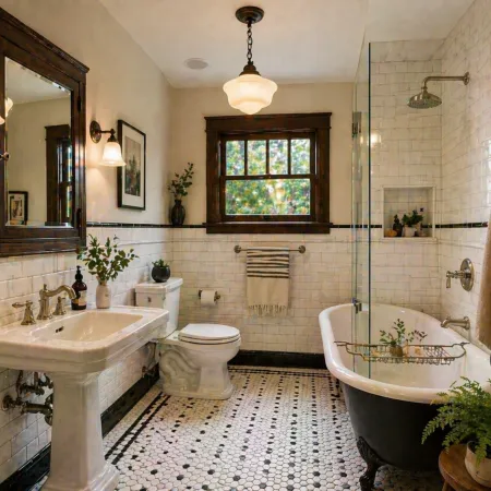 bathroom remodeling Glendale, Glendale bathroom renovation, Craftsman bathroom Glendale, Spanish Colonial bathroom Glendale, subway tile bathroom Glendale, hex mosaic bathroom Glendale, Kohler fixtures Glendale, bathroom contractor Glendale CA, bathroom design build Glendale, historic bathroom remodel Glendale