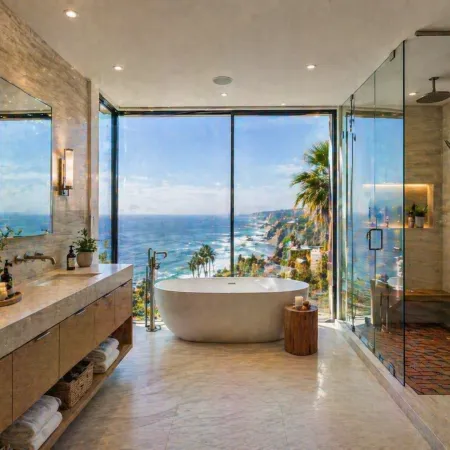 bathroom remodeling Malibu, Malibu bathroom renovation, luxury bathroom Malibu, ocean view bathroom Malibu, Kohler smart shower Malibu, natural stone bathroom Malibu, bathroom contractor Malibu CA, bathroom design build Malibu, coastal bathroom remodel Malibu, high end bathroom Malibu