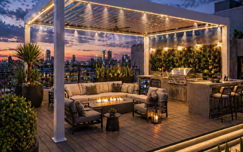 outdoor living West Hollywood, pergola West Hollywood, rooftop pergola West Hollywood, Struxure compact pergola WeHo, outdoor living contractor West Hollywood, misting system pergola, rooftop deck West Hollywood, HOA pergola approval, WeHo Building and Safety permit, small backyard pergola, terrace outdoor design West Hollywood, compact outdoor living WeHo