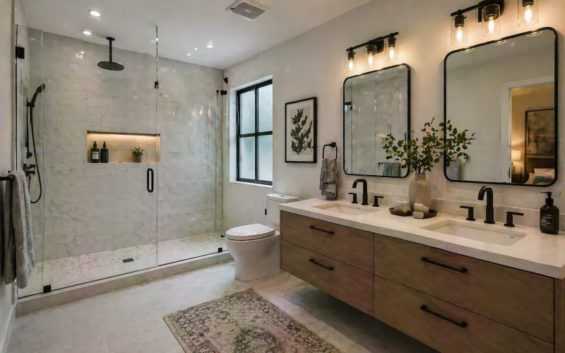 bathroom remodeling Sherman Oaks, Sherman Oaks bathroom renovation, walk in shower Sherman Oaks, double vanity Sherman Oaks, MSI tile bathroom Sherman Oaks, bathroom contractor Sherman Oaks CA, bathroom design build Sherman Oaks, tub to shower conversion Sherman Oaks, modern bathroom Sherman Oaks, condo bathroom remodel Sherman Oaks