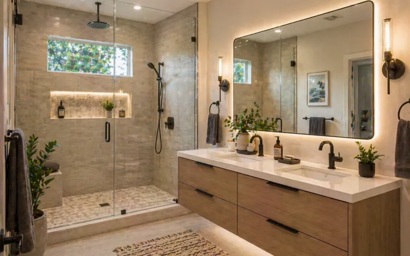 bathroom remodeling Tarzana, bathroom renovation Tarzana, walk in shower Tarzana, tub to shower conversion Tarzana, MSI tile bathroom Tarzana, Kohler bathroom fixtures Tarzana, bathroom contractor Tarzana, bathroom design build Tarzana, floating vanity bathroom Tarzana, Tarzana bathroom remodel company