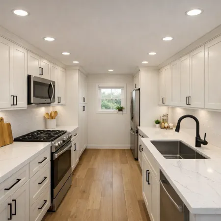 kitchen remodeling Van Nuys, kitchen renovation Van Nuys, kitchen contractor Van Nuys, Van Nuys kitchen remodeling company, kitchen design build Van Nuys, galley kitchen remodel, Shaker cabinets kitchen, MSI quartz countertops, kitchen backsplash tile, Kohler kitchen faucet, RUVATI sink, kitchen remodel cost Van Nuys, modern kitchen renovation Los Angeles, compact kitchen design, kitchen layout optimization