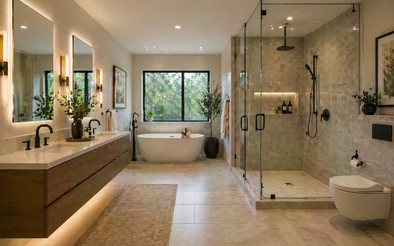 bathroom remodeling Woodland Hills, Woodland Hills bathroom renovation, walk in shower Woodland Hills, floating vanity Woodland Hills, MSI tile bathroom Woodland Hills, heated floor bathroom Woodland Hills, bathroom contractor Woodland Hills CA, bathroom design build Woodland Hills, tub to shower conversion Woodland Hills, modern bathroom Woodland Hills