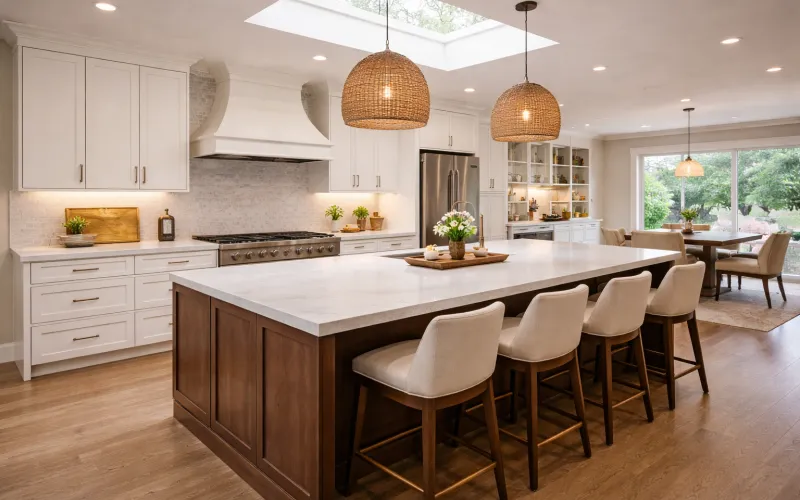 kitchen remodeling Woodland Hills, kitchen renovation Woodland Hills, kitchen contractor Woodland Hills, Woodland Hills kitchen remodeling company, kitchen design build Woodland Hills, open concept kitchen remodel, Cambria quartz countertops, skylight kitchen design, modern kitchen remodel Los Angeles, large kitchen island design, kitchen remodel cost Woodland Hills, shaker cabinets kitchen, kitchen layout redesign, natural light kitchen