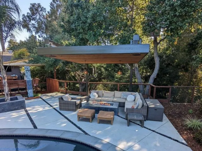 custom pergola, pergola ideas, custom aluminum pergola, pergola with roof and sides, metal and wood pergola,