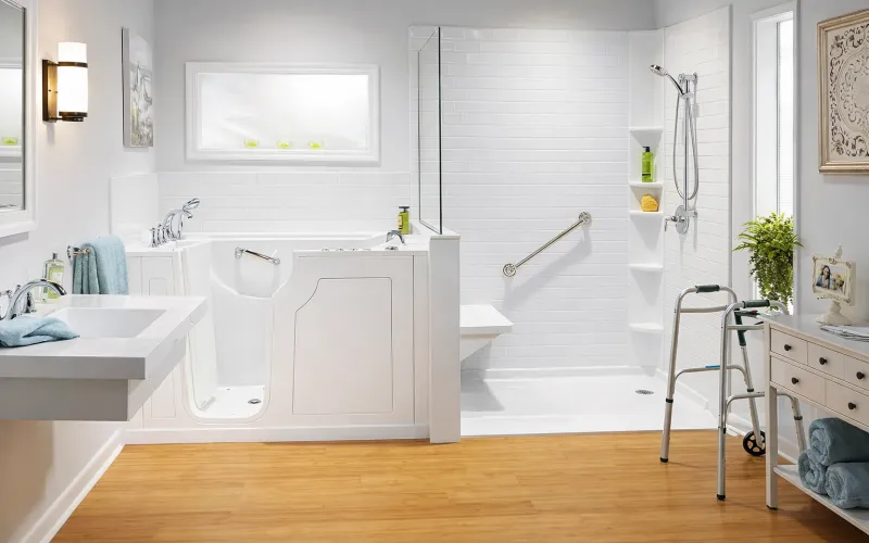 1-day bath remodel Los Angeles, bathroom remodel in one day, tub to shower conversion, Caspi Construction 1-Day Bath, walk-in shower remodel