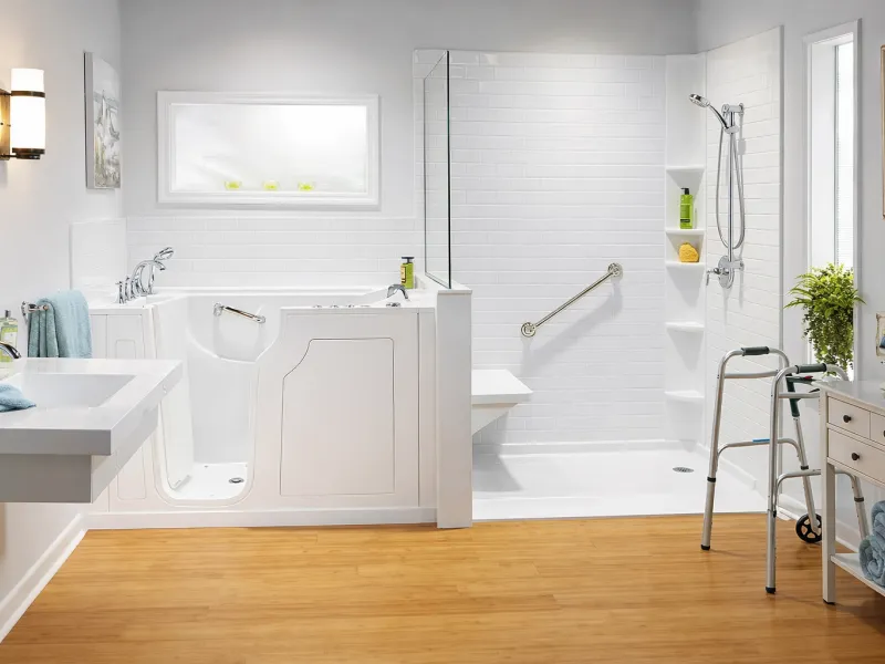 1-day bath remodel Los Angeles, bathroom remodel in one day, tub to shower conversion, Caspi Construction 1-Day Bath, walk-in shower remodel