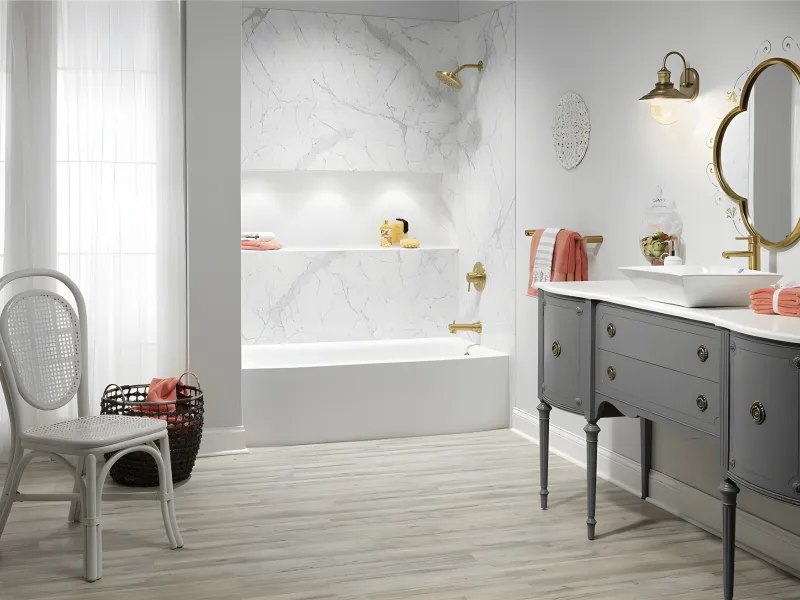 1-day bath remodel Los Angeles, bathroom remodel in one day, tub to shower conversion, Caspi Construction 1-Day Bath, walk-in shower remodel