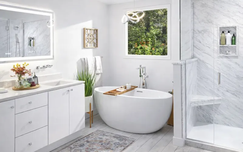 1-day bath remodel Los Angeles, bathroom remodel in one day, tub to shower conversion, Caspi Construction 1-Day Bath, walk-in shower remodel