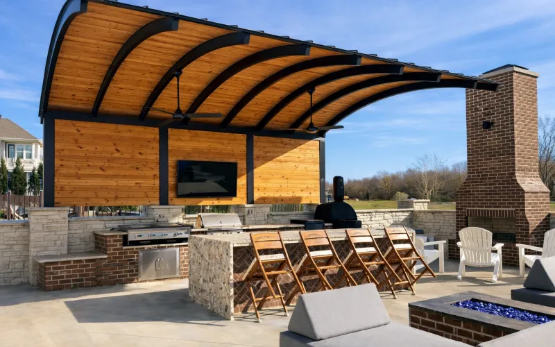 custom pergola, pergola ideas, custom aluminum pergola, pergola with roof and sides, metal and wood pergola,