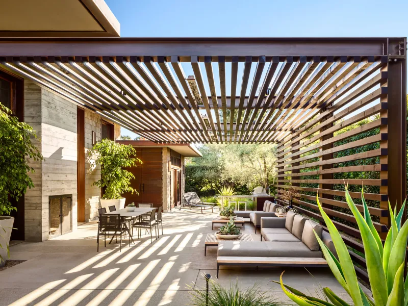 custom pergola, pergola ideas, custom aluminum pergola, pergola with roof and sides, metal and wood pergola,