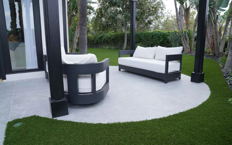 porcelain paver patio, backyard porcelain renovation, modern patio Los Angeles, outdoor porcelain tiles, backyard transformation, luxury patio design, contemporary backyard, outdoor living space