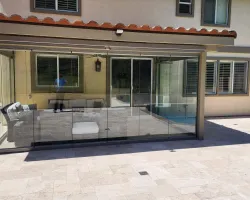 Sliding Glass Door Pergola Systems with Motorized Zip Curtains
