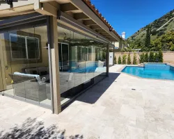 Sliding Glass Door Pergola Systems with Motorized Zip Curtains