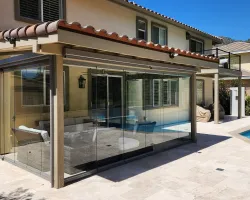 Sliding Glass Door Pergola Systems with Motorized Zip Curtains