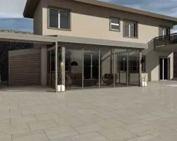 Sliding Glass Door Pergola Systems with Motorized Zip Curtains